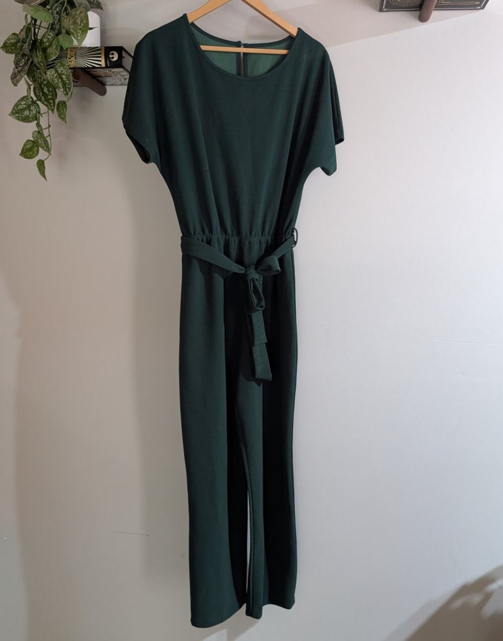 Forest Green Wide Leg Belted Jumpsuit | Women's Size L